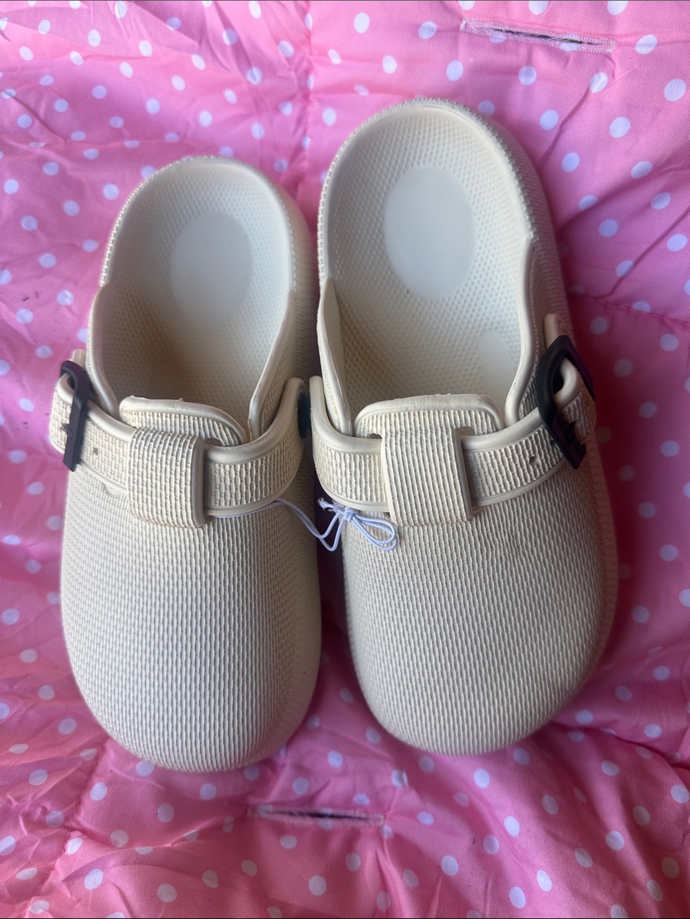 Kids Cream Slip-On Clog with Adjustable Strap